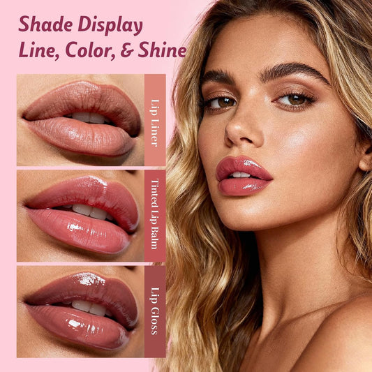 KIMUSE Sweet Fig Lip Combo Set - 3 Pack of Lip Liner, Lipstick, and Gloss