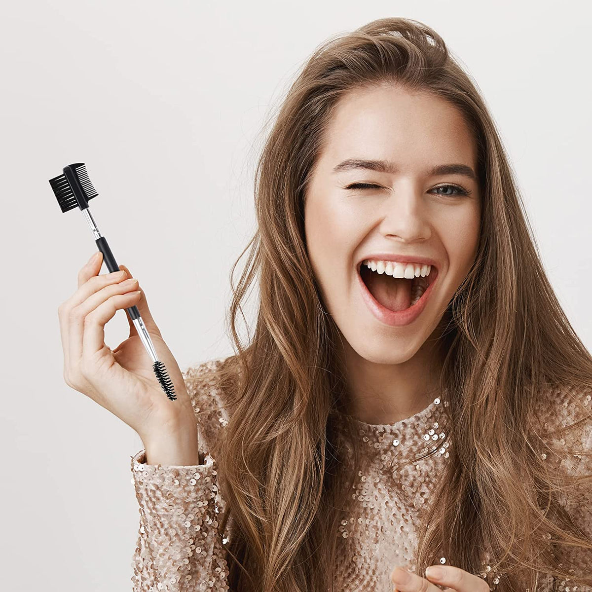 Triple-Head Eyebrow and Eyelash Shaping Tool with Dual-Head Comb and Brush