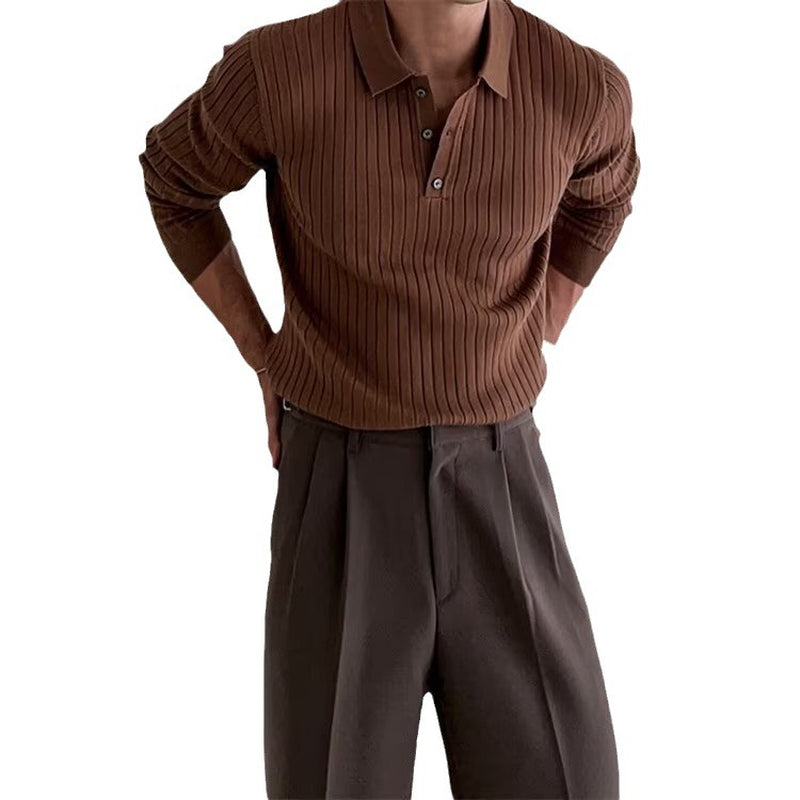 Men's Long Sleeve Button Collar Knit Shirt
