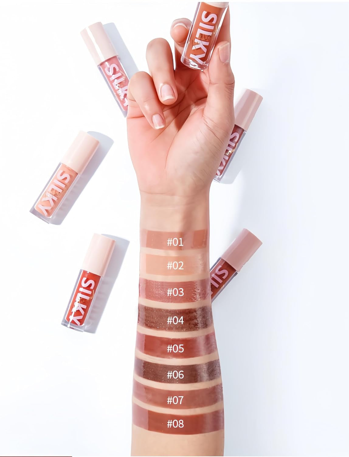 MAEPEOR 8-Piece Shiny Glossy Lip Gloss Set - Non-Sticky, Moisturizing, Long-Lasting Liquid Lipstick with High Shine & Shimmer for Women and Girls (Set 01)