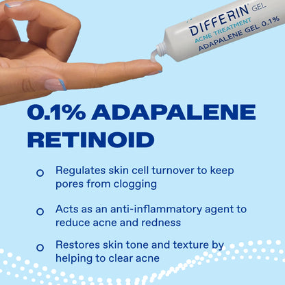 Adapalene 0.1% Retinoid Acne Treatment Gel, Fragrance-Free, 15g Tube - Prescription Strength for Effective Acne Clearance and Prevention