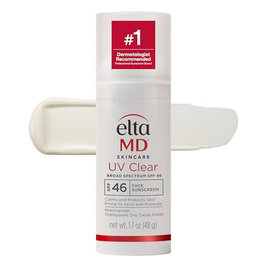 Eltamd UV Clear SPF 46 Oil-Free Face Sunscreen (1.7 oz) for Acne-Prone Skin + Eltamd UV Stick SPF 50+ Mineral Sunscreen (1.3 oz) for Face and Body, Suitable for Sensitive Skin in Adults and Children