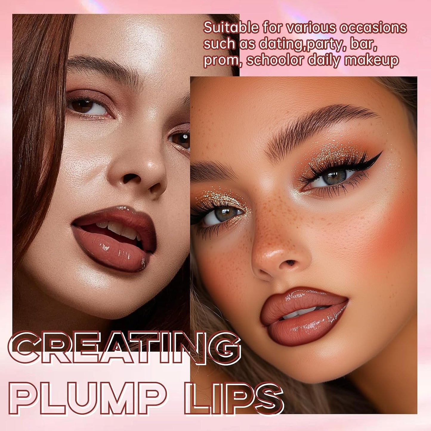 HOSAILY Nourishing Lip Gloss and Brown Lip Liner Duo, Hydrating Plumping Lip Glow Oil Set for Women, Moisturizing Lightweight Long-Lasting High Shine Lip Tint, Mini Liquid Lipstick Makeup Collection