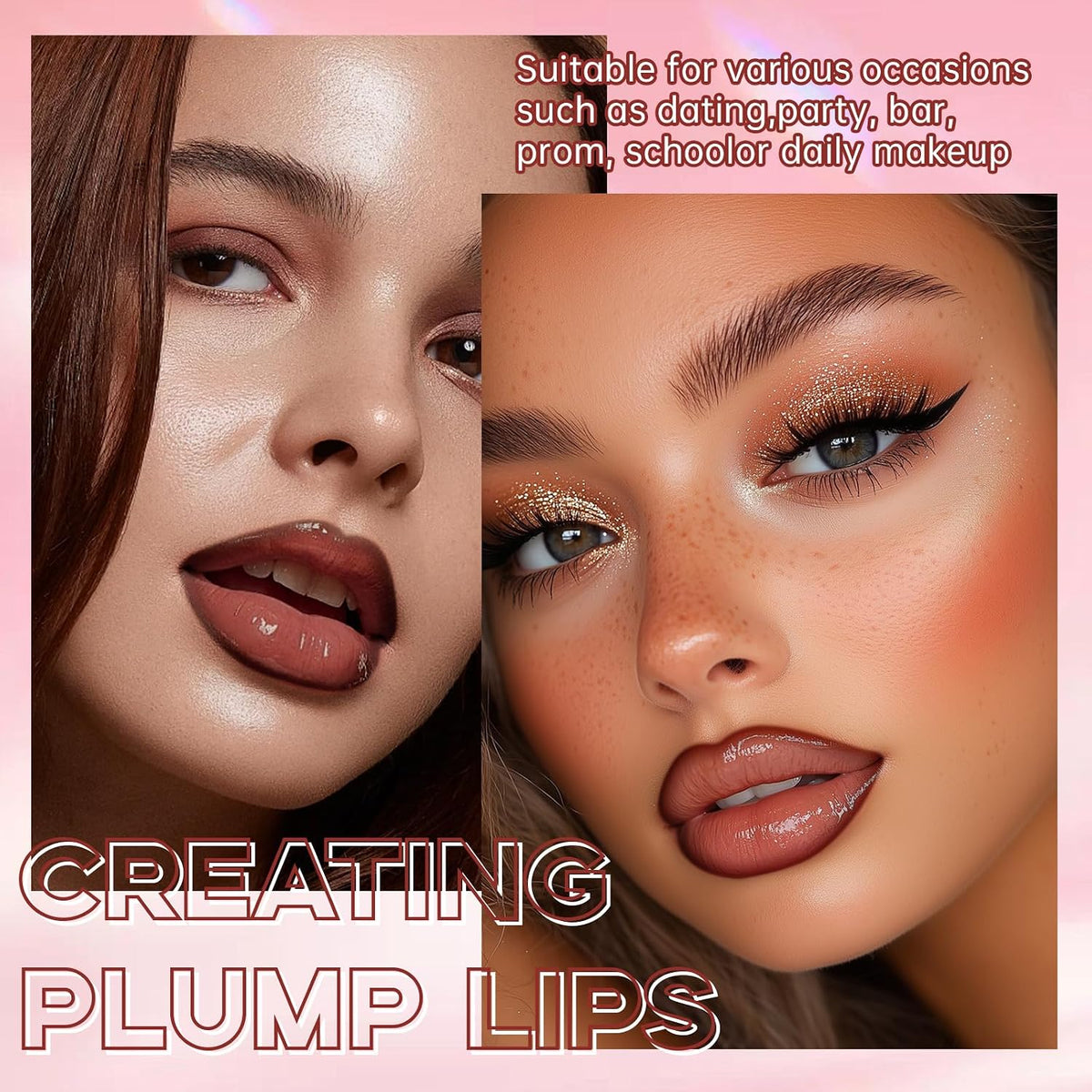 HOSAILY Nourishing Lip Gloss and Brown Lip Liner Duo, Hydrating Plumping Lip Glow Oil Set for Women, Moisturizing Lightweight Long-Lasting High Shine Lip Tint, Mini Liquid Lipstick Makeup Collection