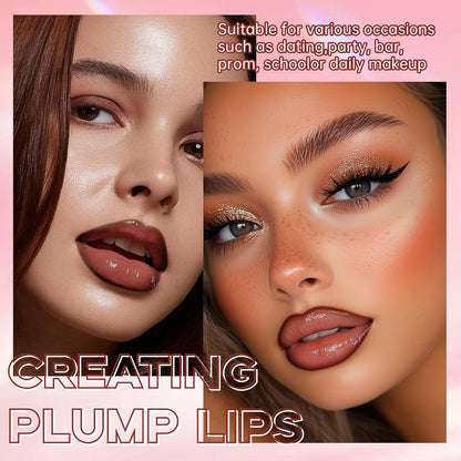 HOSAILY Nourishing Lip Gloss and Brown Lip Liner Duo, Hydrating Plumping Lip Glow Oil Set for Women, Moisturizing Lightweight Long-Lasting High Shine Lip Tint, Mini Liquid Lipstick Makeup Collection