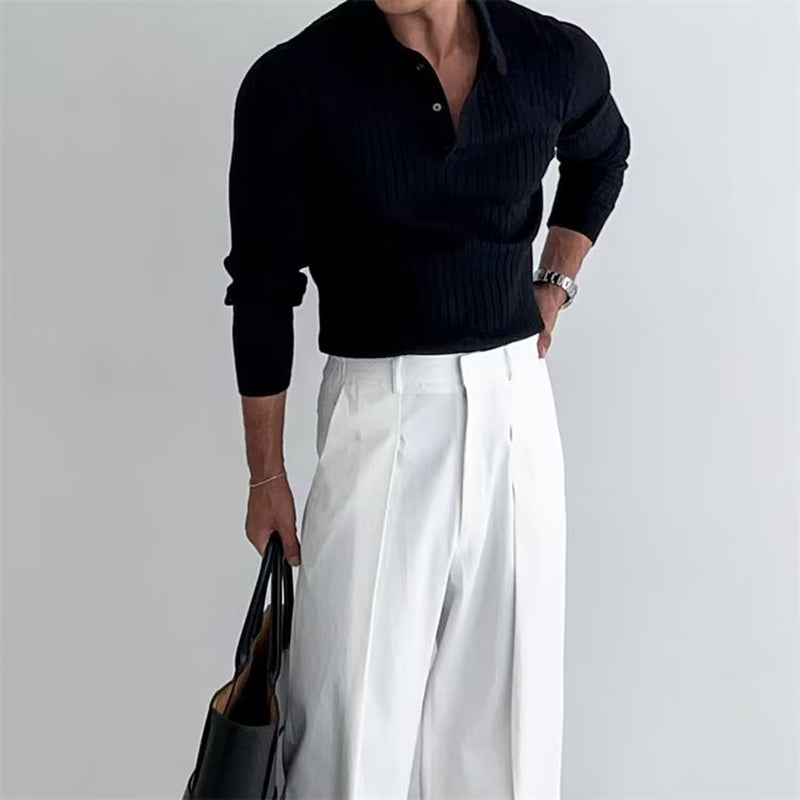 Men's Long Sleeve Button Collar Knit Shirt