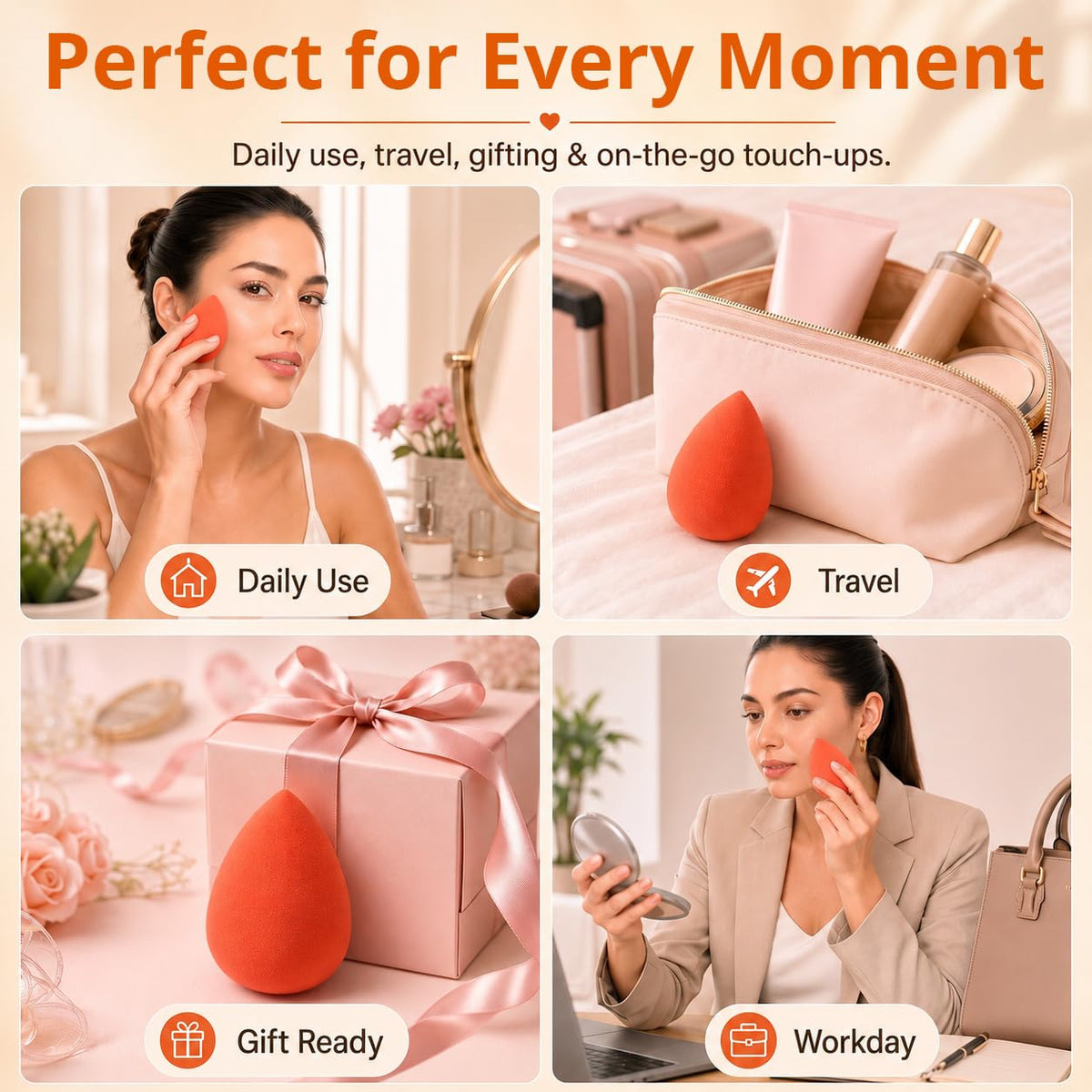 BEAKEY Professional Makeup Sponge Set - 5 Pack Foundation Blending Sponges and Soft Applicators