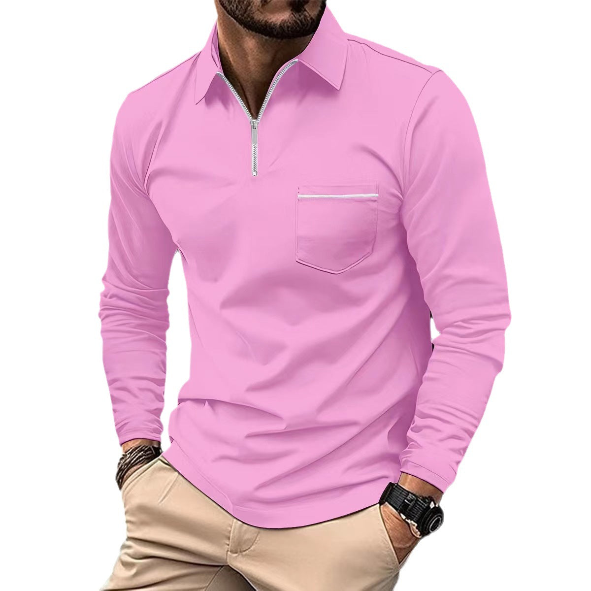 Men's Long Sleeve Zip Collar Shirt