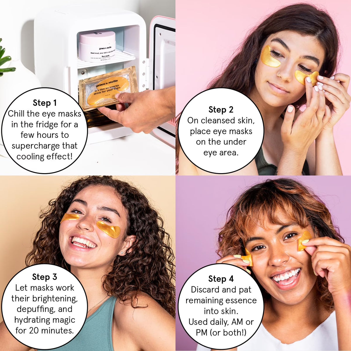 Energizing Gold Under Eye Masks - 6 Pairs of Gel Patches for Dark Circles, Puffiness, Wrinkles, and Undereye Bags