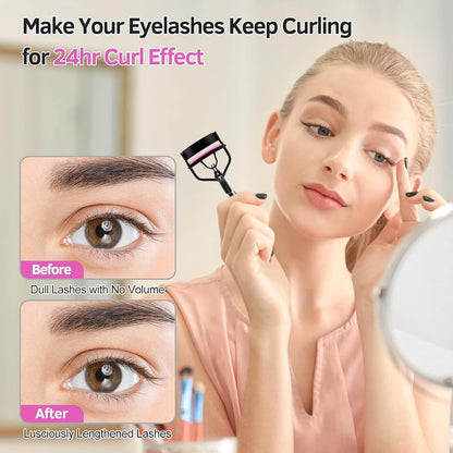 MUIIGOOD Professional Eyelash Curlers Kit for Women with Curler, Eyelash Comb, Eyeshadow Brush, Extension Tweezers, Foldable Eyebrow Razor, and 10 Silicone Refill Pads for Natural Lashes