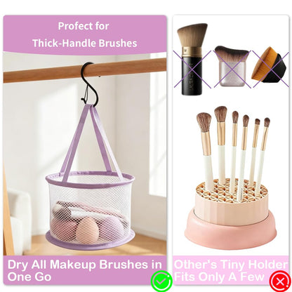 Professional Makeup Brush Cleaning Mat and Drying Basket - 3-in-1 Cleaner and Dryer Tool (Pink)