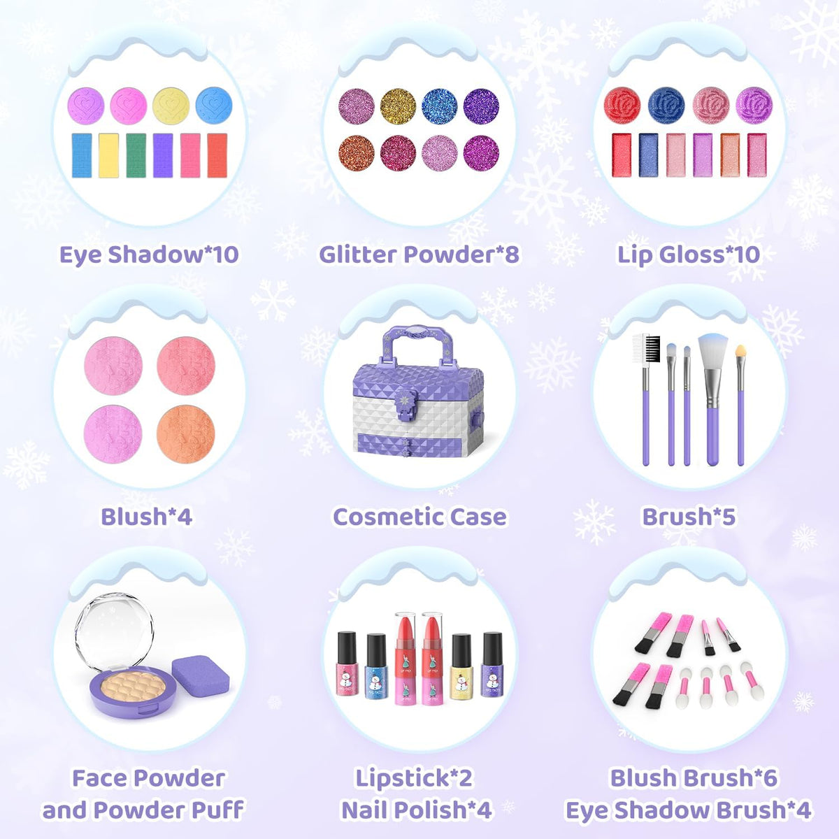 56-Piece Children's Makeup Set, Washable Real Cosmetic Kit for Toddlers