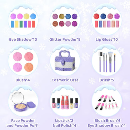56-Piece Children's Makeup Set, Washable Real Cosmetic Kit for Toddlers