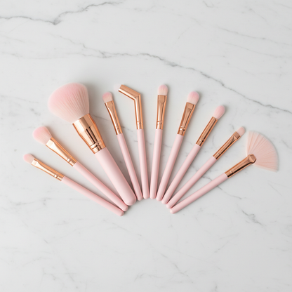 Professional makeup brush set with rose gold ferrules