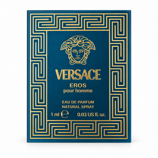 Versace Eros Pour Homme Eau de Parfum 1 mL sample on white background